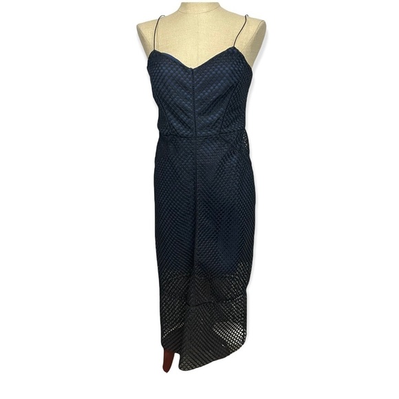 𝅺topshop Navy Black Mesh Overlay Strappy Midi Cocktail Dress, 8 - Picture 1 of 10